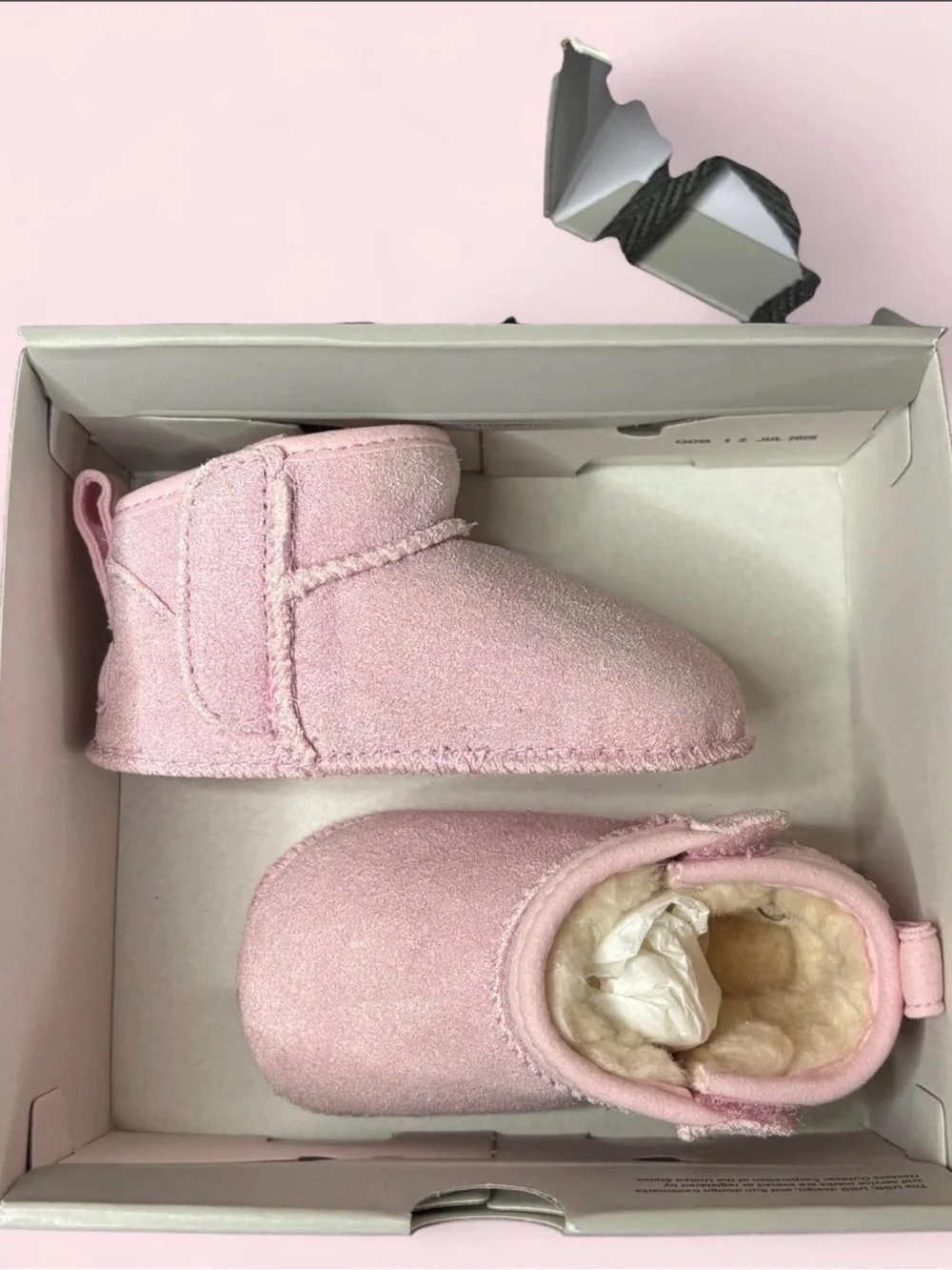 UGG Pink Suede Baby Booties with Plush Lining - Picture 2 of 3